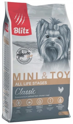 Уценка: Blitz Adult Classic Mini&Toy сухой корм для взрослых собак миниатюрных и мелких пород (Повреждена упаковка) 